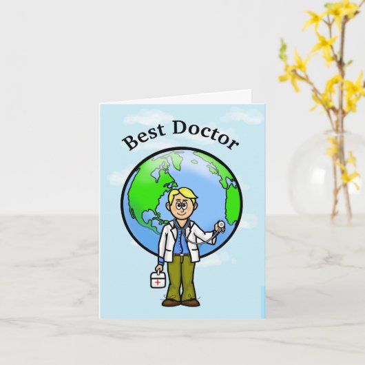 Blonde Male Doctor Wenskaart Kaart (Gele Bloem)