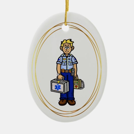Blonde Male EMS Paramedic-kerstversiering Keramisch Ornament (Voorkant)
