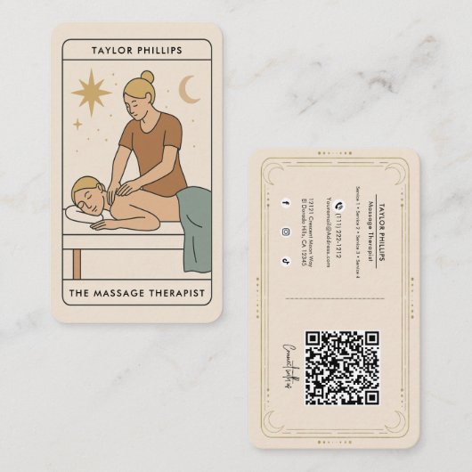 Blonde Massage Therapeut Tarot Social Media QR Visitekaartje (Voorkant / Achterkant)