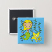 Blonde Meermin Vierkante Button 5,1 Cm (Voorkant /achterkant)