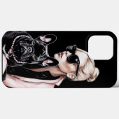 Blonde meisje met zonnebrillen zwarte Franse bulld Case-Mate iPhone Case (Achterkant (horizontaal))
