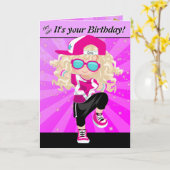 Blonde Meisjes Hip Hop Gelukkige Verjaardag Kaart (Gele Bloem)