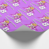 Blonde meisjes paarse gepersonaliseerde 8e verjaar cadeaupapier (Hoek)