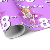 Blonde meisjes paarse gepersonaliseerde 8e verjaar cadeaupapier (Rol Hoek)