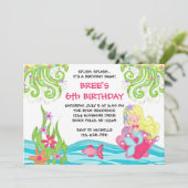 Blonde Mermaid Birthday-uitnodigingen Kaart (Staand voorkant)