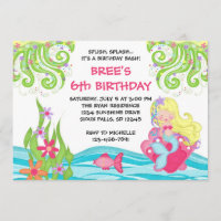 Blonde Mermaid Birthday-uitnodigingen