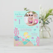 Blonde Mermaid First Birthday Invitation Kaart (Staand voorkant)