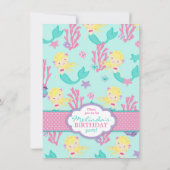 Blonde Mermaid First Birthday Invitation Kaart (Achterkant)