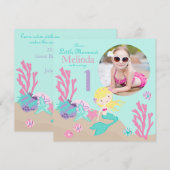 Blonde Mermaid First Birthday Invitation Kaart (Voorkant / Achterkant)