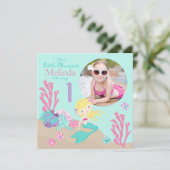 Blonde Mermaid First Birthday Invitation Kaart (Staand voorkant)