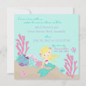 Blonde Mermaid First Birthday Invitation Kaart (Achterkant)