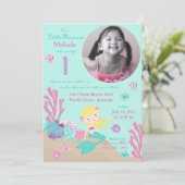 Blonde Mermaid First Birthday Kaart (Staand voorkant)