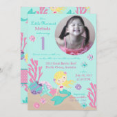 Blonde Mermaid First Birthday Kaart (Voorkant / Achterkant)