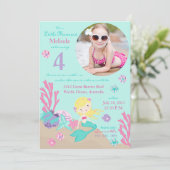 Blonde Mermaid Fourth Birthday Invitation Kaart (Staand voorkant)