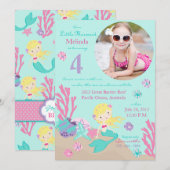Blonde Mermaid Fourth Birthday Invitation Kaart (Voorkant / Achterkant)