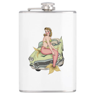 Blonde Mermaid on Vintage Green Car Watercolor Ill Heupfles