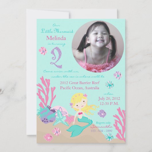 Blonde Mermaid Second Birthday Kaart (Voorkant)