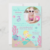 Blonde Mermaid Third Birthday Invitation Kaart (Voorkant)