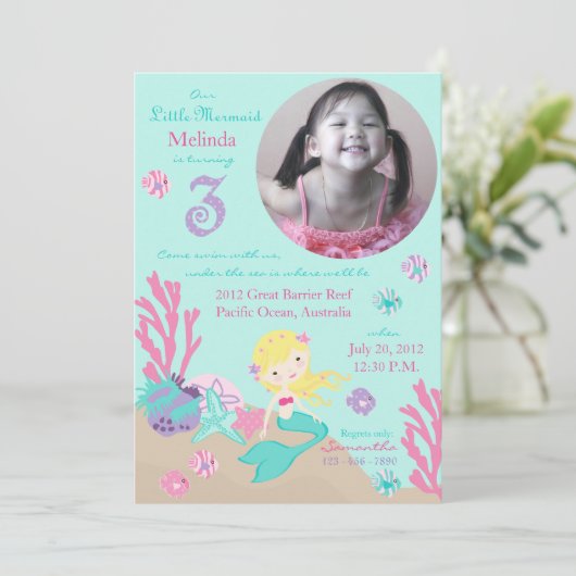 Blonde Mermaid Third Birthday Kaart (Staand voorkant)