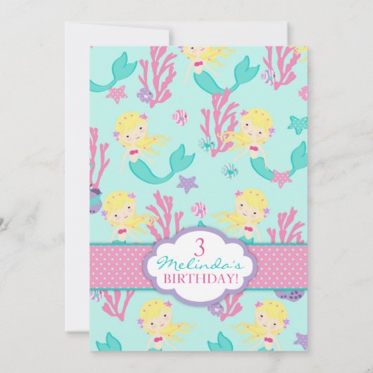 Blonde Mermaid Third Birthday Kaart (Achterkant)