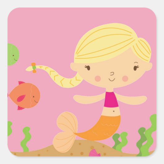 Blonde Mermaid Vierkante Sticker (Voorkant)