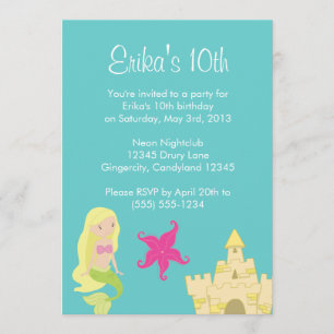 Blonde Mermaid Zee Invitation Kaart
