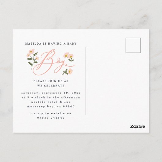 Blonde moeder om van een jongen baby shower te zij briefkaart (Achterkant)