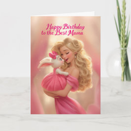 Blonde Mother w/ Baby Bunny in Hot Pink Birthday Kaart