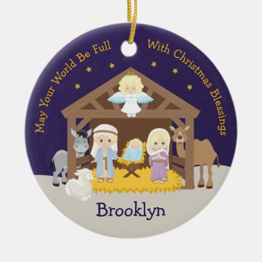 Blonde nativiteitsscène keramisch ornament (Voorkant)