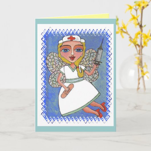 Blonde Nurse Fairy - RN LPN feeënkaart Kaart (Gele Bloem)
