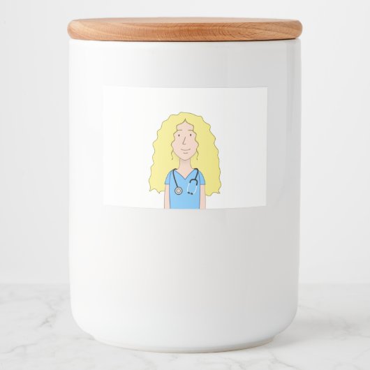 Blonde Nurse Voedselcontainer Etiket (Voorkant)