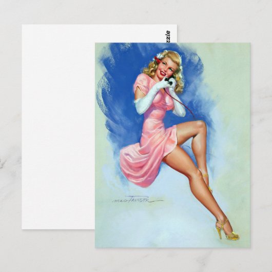 Blonde op telefoonaansluiting briefkaart (Voorkant / Achterkant)