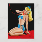 Blonde op telefoonaansluiting briefkaart (Voorkant)