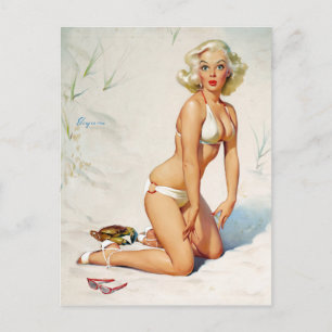 Blonde op Zand Pin Up Briefkaart