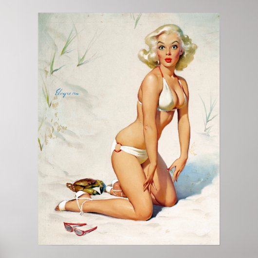 Blonde op Zand Pin Up Poster (Voorkant)