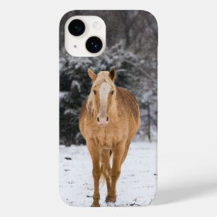 Blonde paard loopt in de sneeuwi-telefoonzaak Case-Mate iPhone 14 hoesje