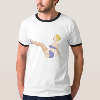 Blonde Pin-up girl in panty's en garters T-shirt
