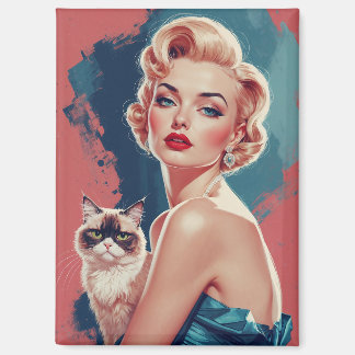 Blonde Pin-Up met Grumpy Cat Magneet