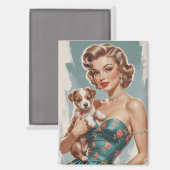 Blonde Pin-Up met schattige puppy Magneet (Voorkant / Achterkant)