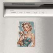 Blonde Pin-Up met schattige puppy Magneet (Insitu (Vaatwasser))