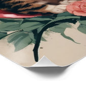 Blonde pin-up rode jurk en Schattigee kat Perfect Poster (Hoek)