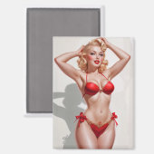 Blonde pin-up rood ondergoed magneet (Voorkant / Achterkant)