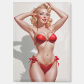 Blonde pin-up rood ondergoed magneet (Voorkant)