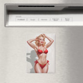 Blonde pin-up rood ondergoed magneet (Insitu (Vaatwasser))