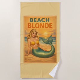 Blonde Pin-Up Zeemeermin | Zonnige Gele Retro Kust Strandlaken