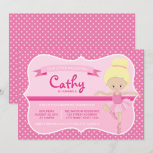 Blonde Pink Ballerina Birthday Uitnodiging