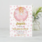 Blonde Pink Fairy Girls Birthday Invitation Kaart (Staand voorkant)