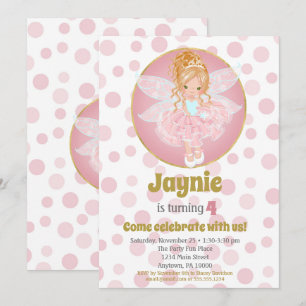 Blonde Pink Fairy Girls Birthday Invitation Kaart