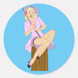 Blonde Pinup Girl Vist Cartoon Ronde Sticker