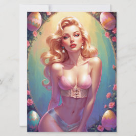 Blonde Pinup Roze Ondergoed Paaseieren Feestdagenkaart